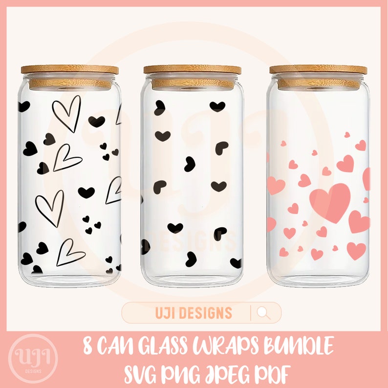 Heart Bundle svg, 16oz Glass Can svg, Libbey Glass Can Wrap, svg Files for Cricut, Valentines day svg, Glassware svg, Heart can glass wrap