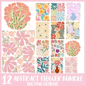 Paquete de svg de flores retro, flor abstracta SVG, flor groovy svg, flor boho svg, SVG floral, boho floral png svg, arte de pared imprimible, SVG