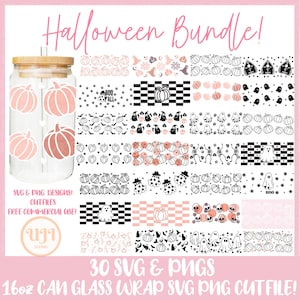 Halloween Glass Can Wrap Svg, 16oz Glass Can Wrap, Svg Files for Cricut, Pumpkin svg, Ghost Svg, 16oz Libbey Glass Wrap, Can glass svg png