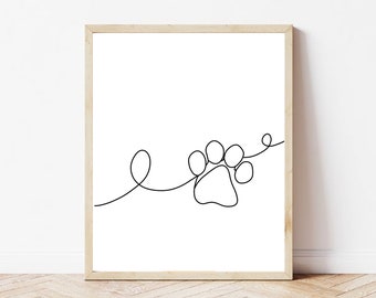 One Line Zeichnung, Hundepfote Druck Eine Linie Kunst | Abstrakte Linie Frau Wanddruck | Wandbild Druck, Schlafzimmer Dekor, Schlafzimmer Wanddruck, Dog Line