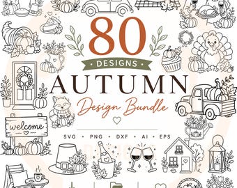 Fall Clipart Bundle, Autumn Doodle Designs, Cozy Fall SVG PNG dxf ai eps Files, Designs Digital Download