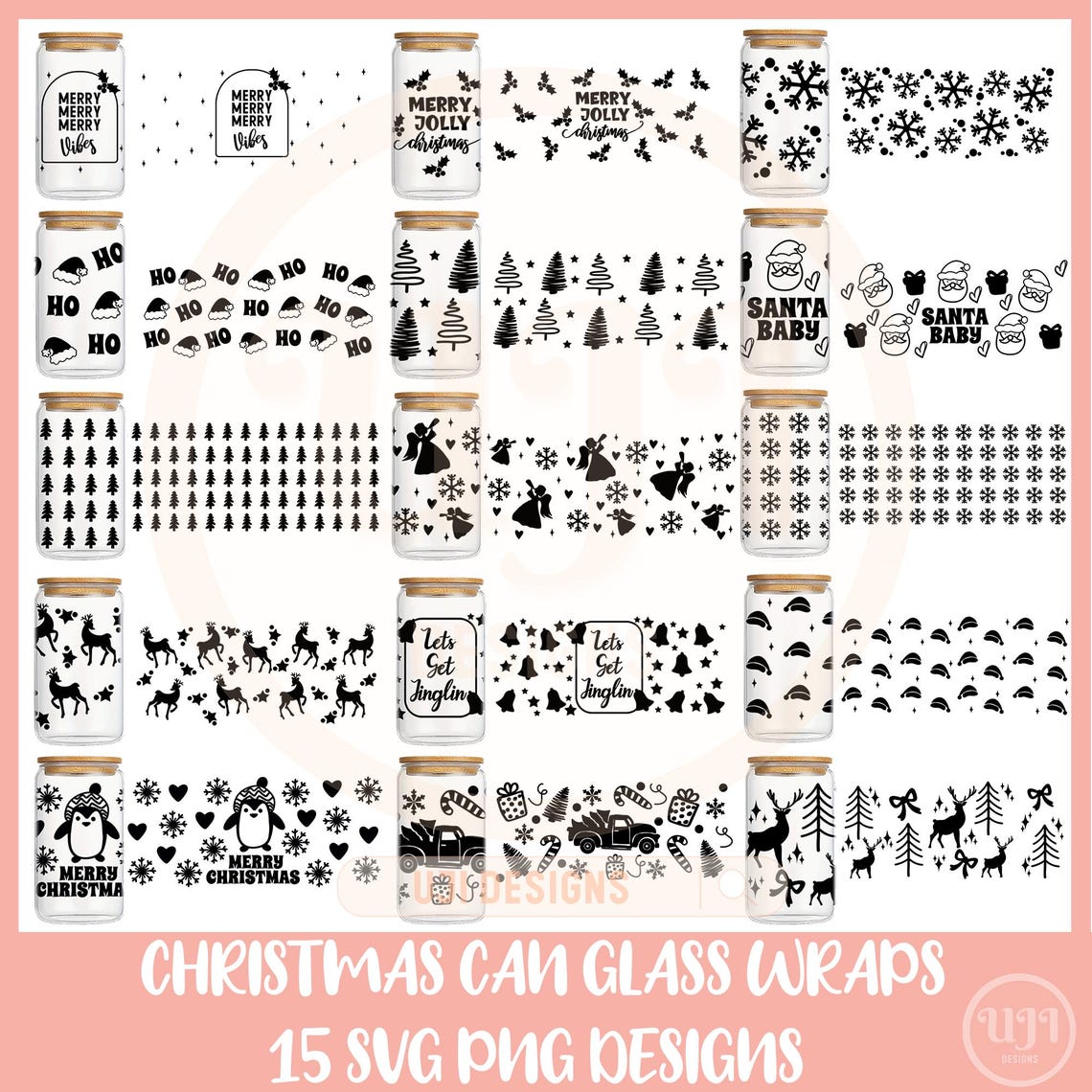 Can Glass Wrap Bundle SVG, 16oz Libbey Can Glass, Christmas Can Glass ...
