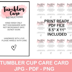 Onderhoudsinstructies voor de tuimelaar INSTANT DOWNLOAD | Afdrukbare bekerverzorgingskaart | Wasinstructies | Benodigdheden voor kleine bedrijven | Zorgkaartsjabloon png