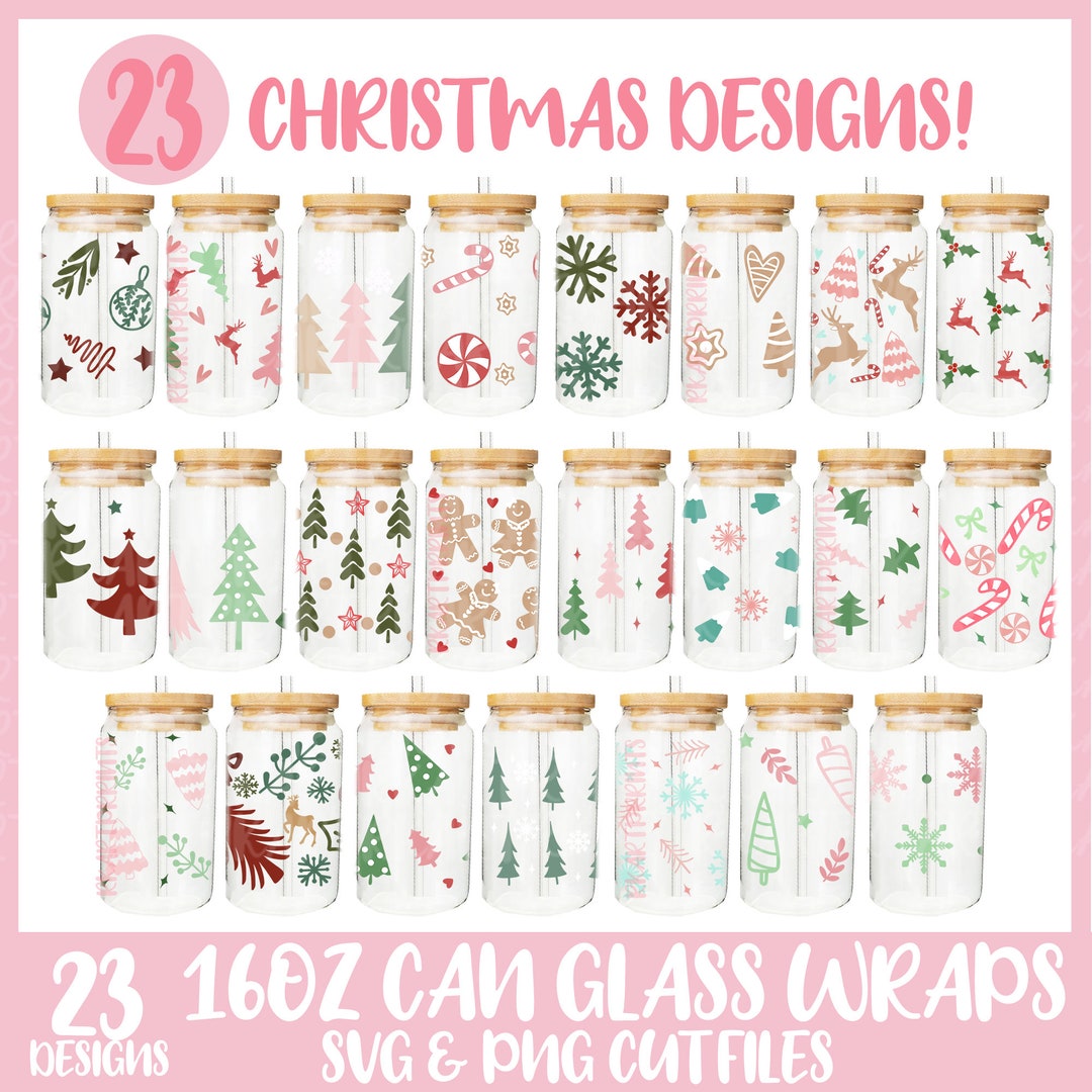 Christmas Can Glass Bundle Svg, Christmas Glass Wrap Svg, 16oz Libbey ...