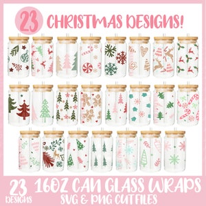 Weihnachten Dosen Glas Bundle svg, Weihnachten Glas wickeln svg, 16 Unzen Libbey wrap, Dosenglas, Datei für Cricut, Libbey Vorlage, Schneeflocke svg