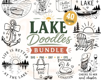 Lake Bachelorette SVG Bundle, Lake Weekend Clipart, Hand Drawn Lake Doodles, svg png dxf ai eps, Commercial Use