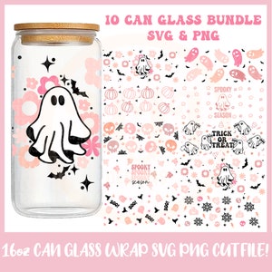 Halloween Glass Can Wrap Svg, Halloween Libbey Wrap Svg, Glass Can Svg, 16oz Glass Can Wrap, Ghost Cup Wrap, 16oz Libbey Glass Wrap svg png