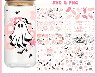 Opakowanie na szklaną puszkę na Halloween SVG, Opakowanie na szklaną puszkę na Halloween SVG, Opakowanie na szklaną puszkę 16 uncji, Opakowanie na kubek Ghost, Opakowanie na szklaną puszkę Libbey 16 uncji SVG png