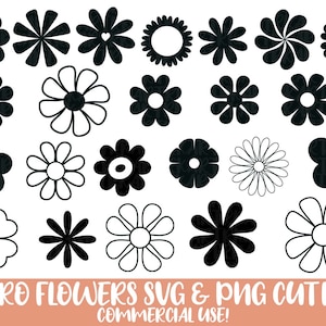Paquete de formas de flores retro svg, Retro Daisy svg, Boho Flowers svg & png archivos cortados, Daisy Flower PNG, Retro daisy flower svg Bundle, Flores