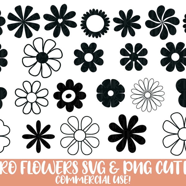 Retro Blume Formen Bundle svg, Retro Daisy svg, Boho Blumen svg & png geschnitten Dateien, Daisy Flower PNG, Retro Daisy Blume svg Bundle, Blumen