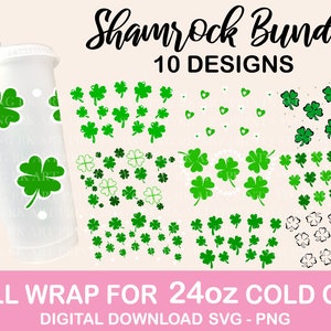 Cup Wrap Svg Bundle, Shamrock cup wrap svg, St Patricks 24oz Cold cup svg, Venti Cold Cup svg No hole, Tumbler svg, Clover full wrap 24oz