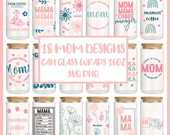 Paquete SVG de lata de vidrio para mamá, envoltura de lata de vidrio para mamá Svg, lata de Libbey de 16 oz svg png, envoltura de lata de café, paquete svg del día de la madre, envoltura completa, sublimación