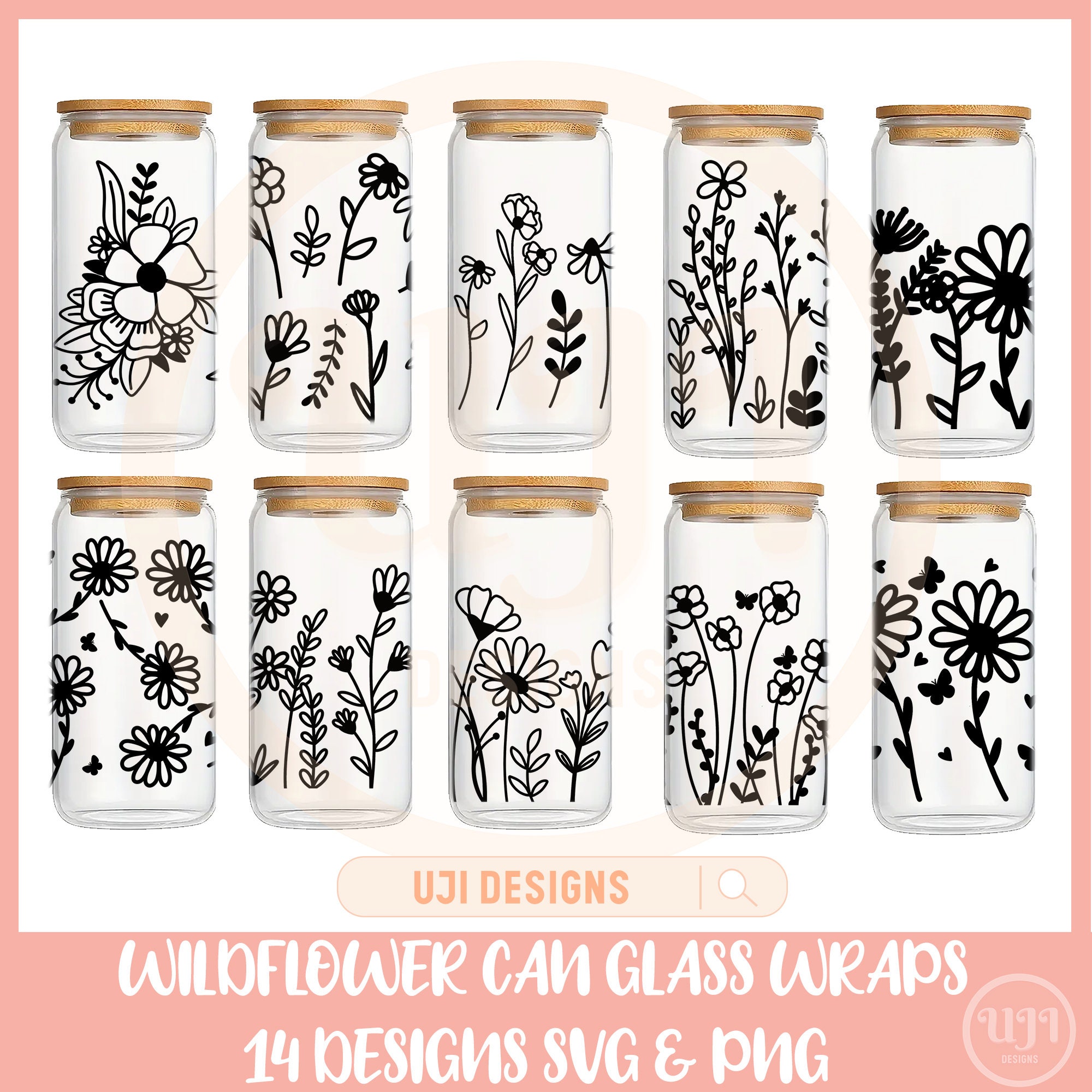 16oz Wildflower Libbey Glass Can Svg, Wildflower Glass Can Wrap Svg ...