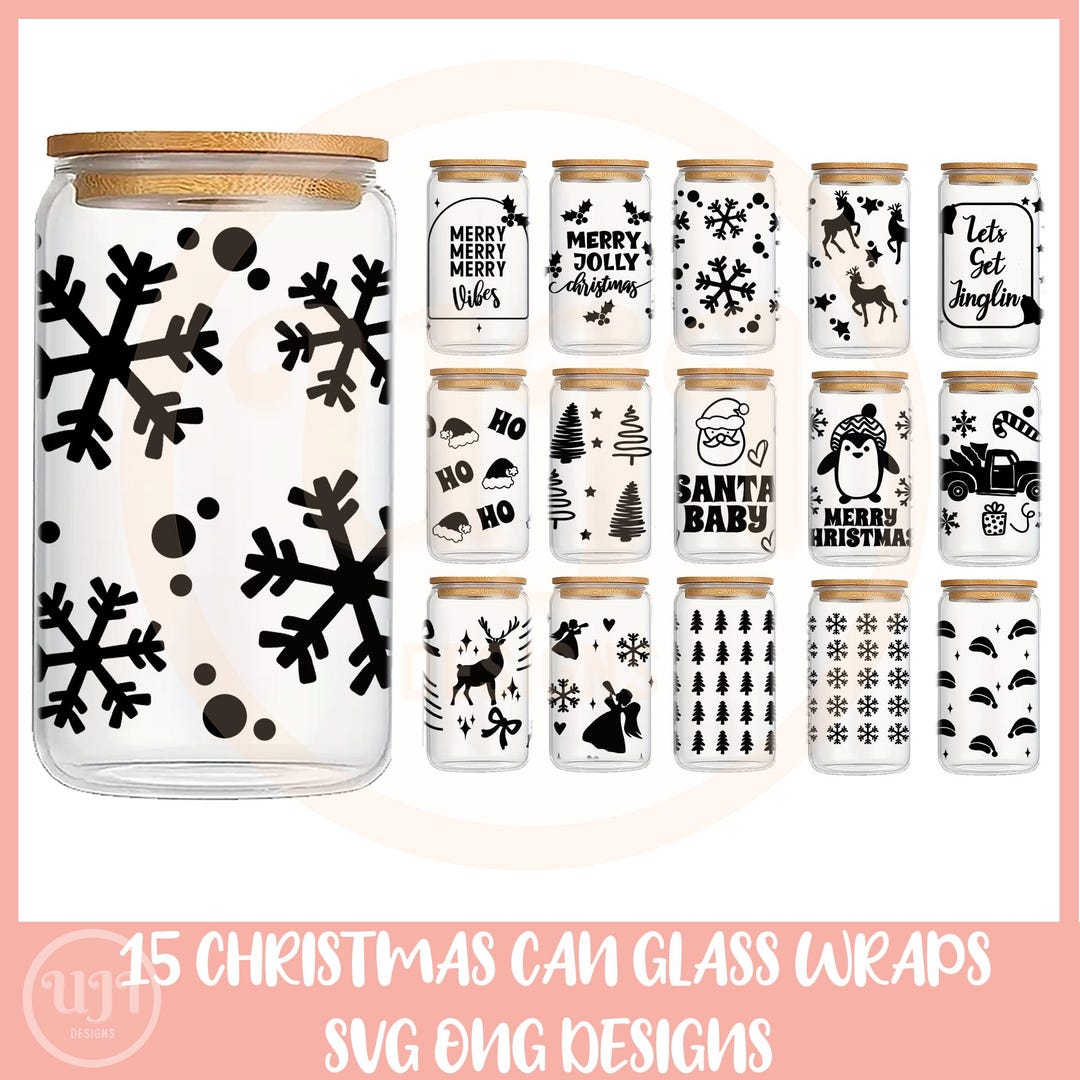 Can Glass Wrap Bundle SVG, 16oz Libbey Can Glass, Christmas Can Glass ...