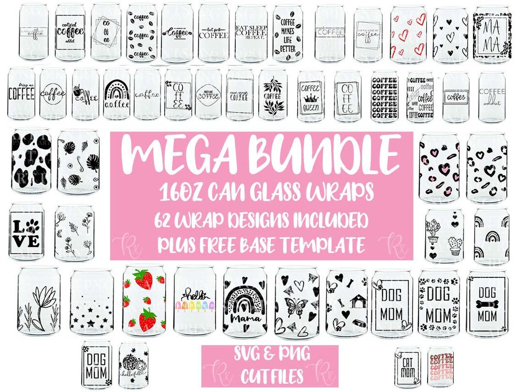 Glass Can Svg Bundle, Coffee Glass Wrap Svg, 16oz Libbey Can Wrap, Can ...