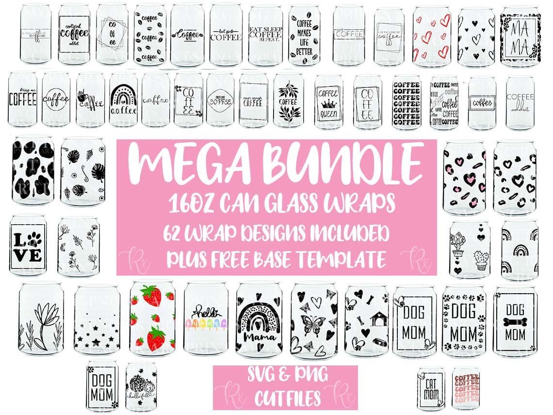 Glass Can Svg bundle, Coffee Glass Wrap svg, 16oz Libbey Can Wrap, can glass wrap svg, Libbey can wrap svg, Can wrap svg, Libbey can svg png