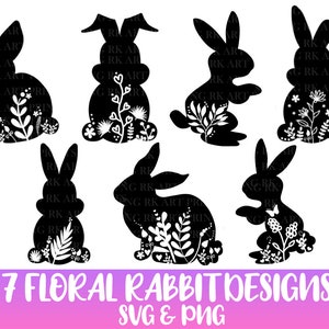 Blumen Kaninchen svg Bundle. Hase Silhouette svg. Blume Hase Ostern, Hase Ostern SVG Blume Hase Cricut, Ostern Hase svg png geschnitten Datei