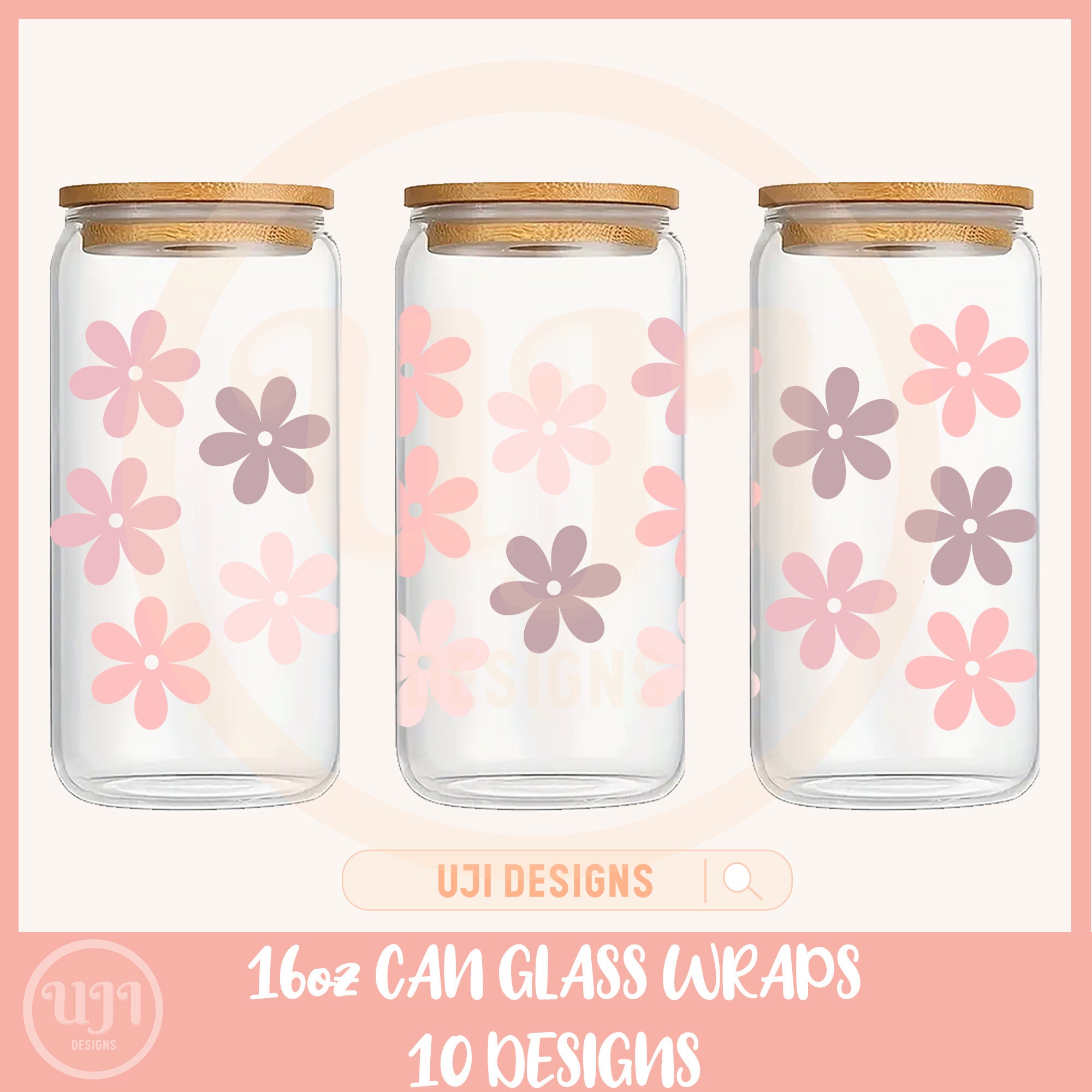 Flower Glass Can Svg Bundle, Daisy Can Wrap Svg, 16 Oz Can Svg, Floral ...