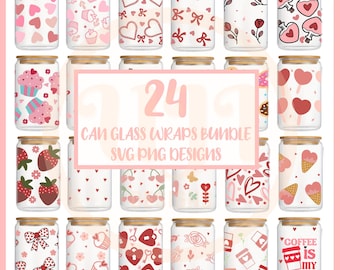 Valentines Can Glass Wrap Bundle, Can Glass Wrap svg, Love svg, Valentines svg, 16 oz libbey glass, Heart svg, croquette bow glass can wrap