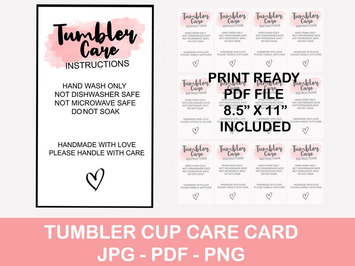 Tumbler Care Instructions INSTANT DOWNLOAD printable Cup Care - Etsy