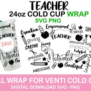 Teacher wrap svg, Teach love inspire wrap for Venti 24oz cup svg, School full wrap for venti cold cup 24oz. Teacher 24oz cup template