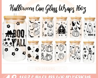 Opakowanie na szklaną puszkę na Halloween w formacie SVG, opakowanie na szklaną puszkę w formacie SVG z Libbey na Halloween, opakowanie na szklaną puszkę w formacie SVG, opakowanie na szklaną puszkę o pojemności 16 uncji, pliki SVG dla Cricut, opakowanie na szklaną puszkę Libbey