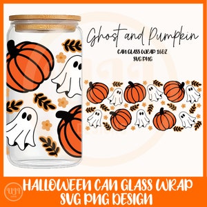 Halloween Libbey Glass Can Wrap SVG, 16oz  Halloween Cup Wrap, Spooky Glass Cup Wrap, Libbey Glass can 16oz SVG, Pumpkin Ghosts svg wrap