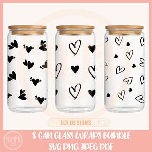 Heart Bundle svg, 16oz Glass Can svg, Libbey Glass Can Wrap, svg Files for Cricut, Valentines day svg, Glassware svg, Heart can glass wrap
