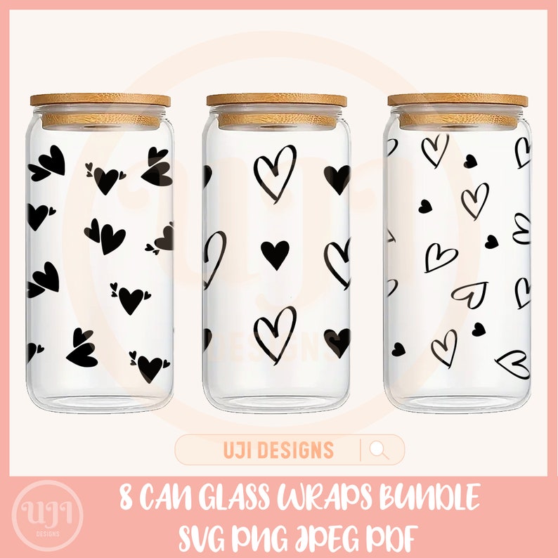 Heart Bundle svg, 16oz Glass Can svg, Libbey Glass Can Wrap, svg Files for Cricut, Valentines day svg, Glassware svg, Heart can glass wrap