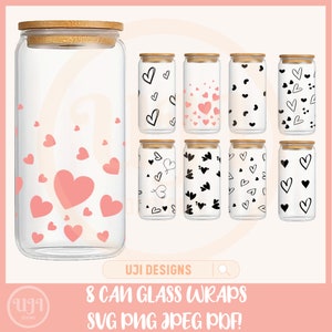 Heart Bundle svg, 16oz Glass Can svg, Libbey Glass Can Wrap, svg Files for Cricut, Valentines day svg, Glassware svg, Heart can glass wrap