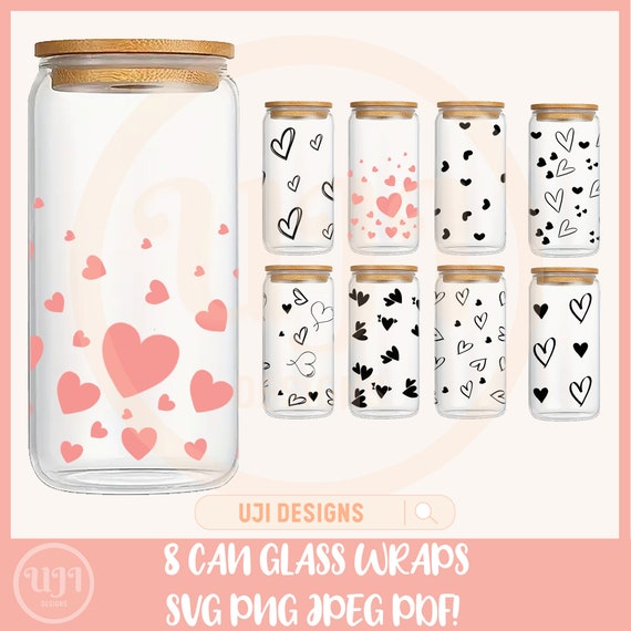 Heart Bundle svg, 16oz Glass Can svg, Libbey Glass Can Wrap, svg Files for Cricut, Valentines day svg, Glassware svg, Heart can glass wrap