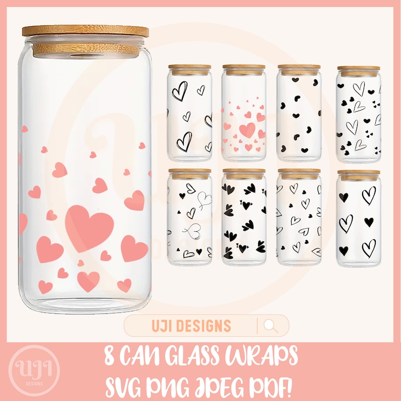 Heart Bundle svg, 16oz Glass Can svg, Libbey Glass Can Wrap, svg Files for Cricut, Valentines day svg, Glassware svg, Heart can glass wrap