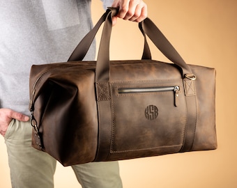 Leather Duffle Bag, Personalized Father's Day Gift, Travel Bag, Gift for Men, Weekender Bag