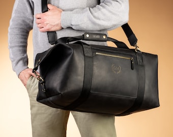 Personalized Full Grain Leather Duffle Bag - Unique Gift for Men - Mens Travel Overnight Bag