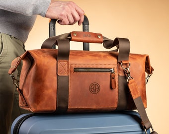 Personalized Leather Duffel Bag for Men, Weekender Bag Gift for Him, Handmade Overnight Travel Bag, Carry On Luggage