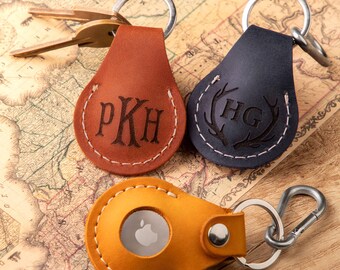 Customized Leather AirTag Keychain, Personalized Travel Accessories, Apple Air Tag Holder