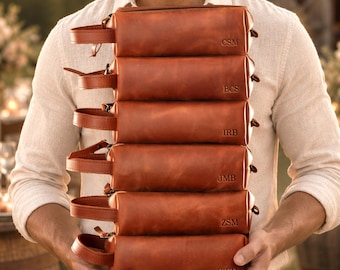 Personalized Leather Toiletry Bags, Groomsmen Proposal Gift Set of only 1 or 6, Best Man Proposal