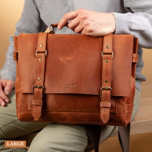 Personalized mens leather accessories - satchel bag, Men&#39;s bag with strap, Business bag, Leather messenger bag, Briefcase for men