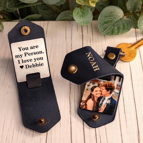 3rd Leather Anniversary Gift for Him, Custom Photo Keychain, Keychain for Men