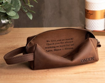 Personalized Men's Leather Toiletry Bag Gift for Dad, Leather Dopp Kit for Dad, Men's Accessory Gift for Fathers Day