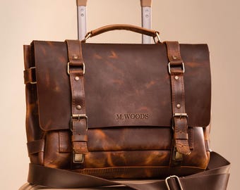 Custom Leather Laptop Bag for Men, Personalized Work Bag for Professional, Leather Laptop Briefcase