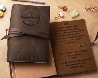Leather Bound Embossed Journal with Engraved Hidden Message, Personalized Refillable Leather Journal