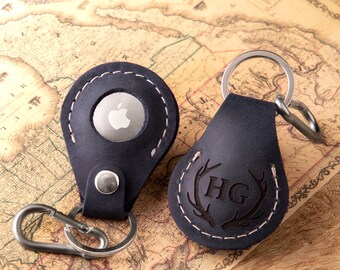 Personalized Leather AirTag Holder, Custom AirTag Cover with Handwritten Name or Monogram