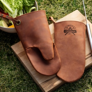 Leather Grilling Mitts, Personalized Birthday Gift for Dad, Grilling Gift for Men, Grilling Gloves, Gift for Husband, Birthday Gift for Him