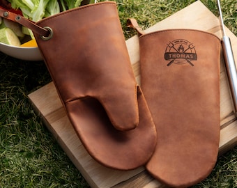 Leather Grilling Mitts, Personalized Birthday Gift for Dad, Grilling Gift for Men, Grilling Gloves, Gift for Husband, Birthday Gift for Him