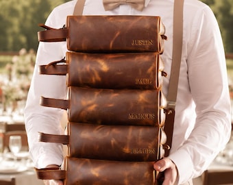 Groomsmen Gift Set, Personalized Toiletry Bags for Men, Groomsmen Bags, Leather Dopp Kit
