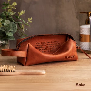 Leather gifts for men 3rd anniversary, leather dopp kit for men, 3 year wedding anniversary gift for him, leather wedding gifts