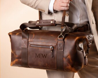 Personalized Groomsmen Duffle Bag, Leather Weekender Bag, Best Man Proposal Gift, Leather Duffle for Men