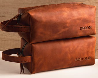 Personalized Leather Toiletry Bag for Men, Best Man Proposal Gift, Groomsmen Proposal