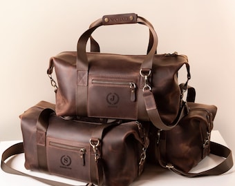 Groomsmen Proposal Gift SET of 1 or 3 Duffle Bags, Monogrammed Leather Duffle Bag, Groomsmen Wedding Travel Gift